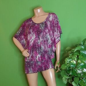 Topia Women's Pink and Black Patterned Blouse